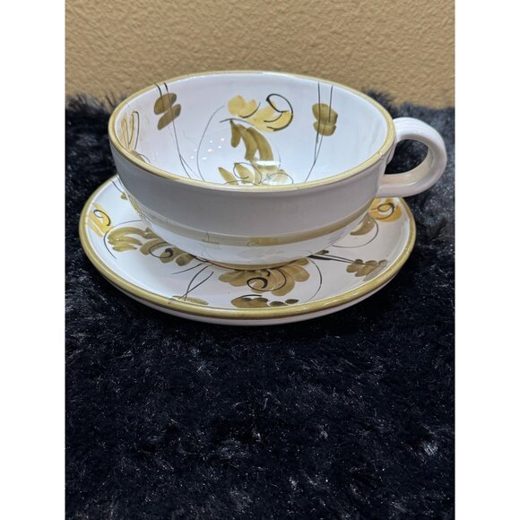 Handpainted Ceramic Large Cup Saucer Cappuccino Latte Soup Italy  Italy - Picture 1 of 10
